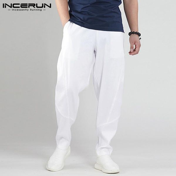 

men's pants incerun 2021 straight fashion elastic waist casual men streetwear loose trousers mens wide leg s-2xl, Black