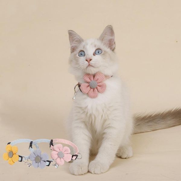 

cat collar adjustable pet collars personalized cute flower necklace for cats small large sweet cotton soft ribbon neck strap & leads