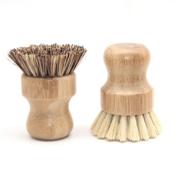 100 pcs handheld pincéis de madeira rodada pincel de pote pincel de palma de sisal palmeira prato de limpeza ferramenta de limpeza cozinha ascursões esfregar limpador