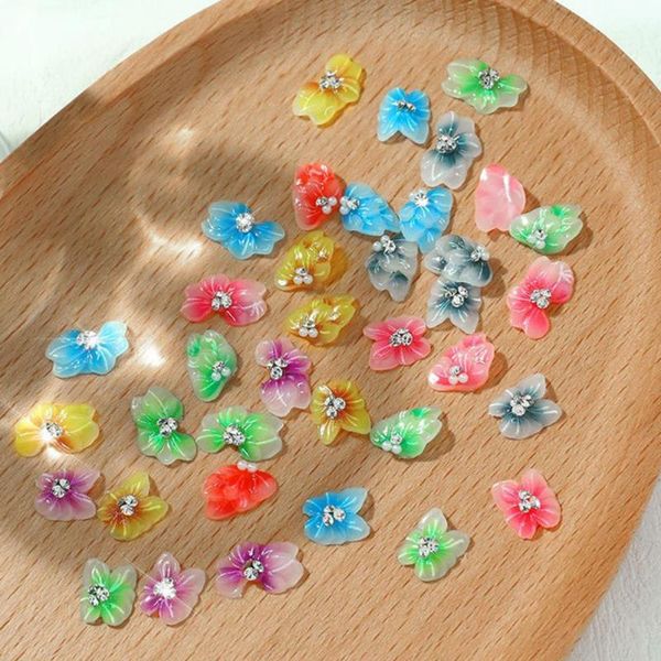 

nail art decorations 1 set 3d acrylic resin petal decors with big rhinestone,pearl germ accessoriesacrylic flower jewels embossed for nails, Silver;gold