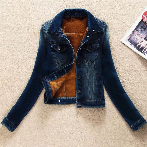 

women's jackets autumn winter denim jacket women clothing korean plus velvet short jeans outerwear slim size basic coat k896, Black;brown