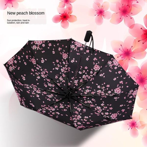 

umbrellas fully automatic sunny and rainy umbrella three folding sunshade black coating uv women gifts