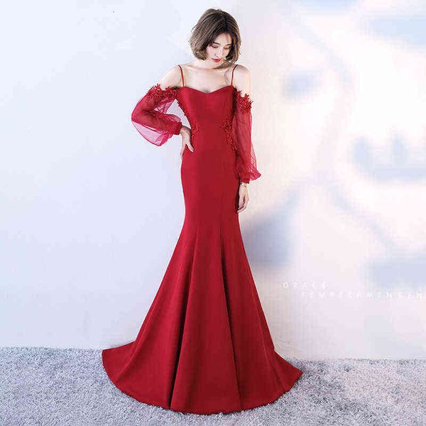 

prom luxury boutique occasion dresses red suspender banquet evening 2021 style elegant missing shoulder long slim, Black