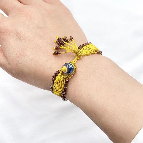 

charm bracelets 2021 chinese style handmade oblique winding knot women's ethnic retro beaded rice bead ceramic girl bracelet accessorie, Golden;silver