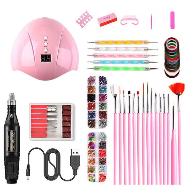 

nail art kits manicure set polish diy tools kit with led light dryer electric drill