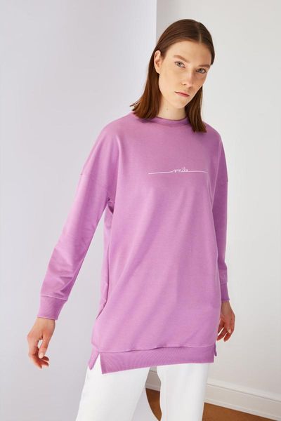 

women's t-shirt trendyol printed knitted sweatshirt tctss21sw0339, White