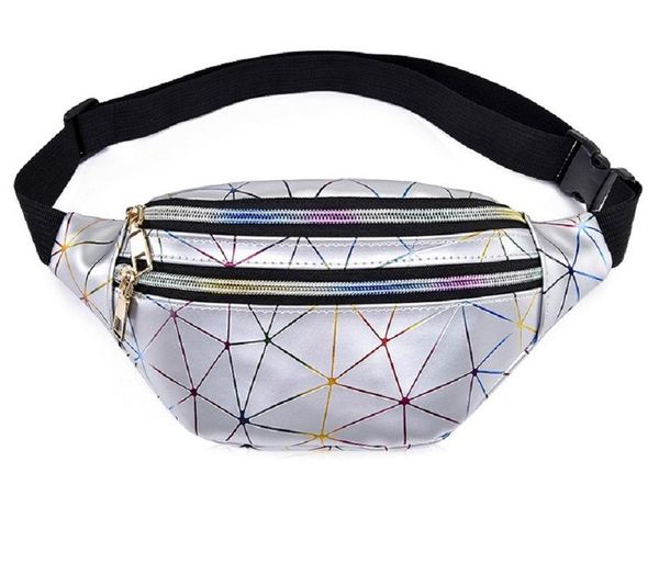 

waist bags aireebay holographic women silver fanny pack female belt bag black geometric packs laser chest phone pouch
