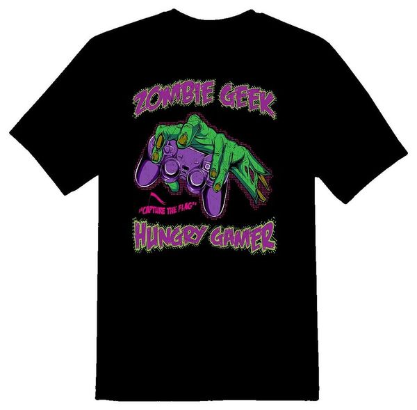 

zombie geek hungry gamer controller black or white tee, White;black