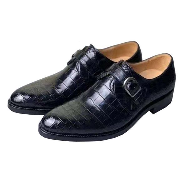 

ouluoer men dress shoes formal crocodile leather male, Black