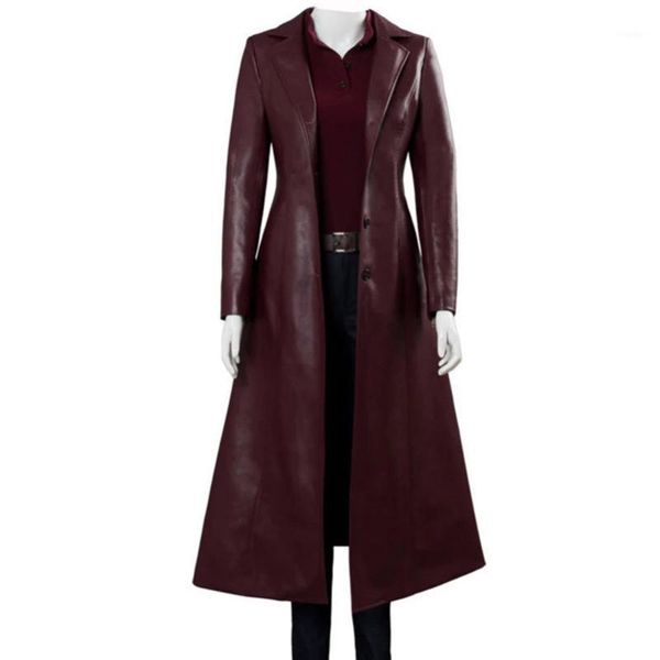 

women's trench coats high street pu windbreaker jacket fashion thin slim warm designer winter autumn lapel single-breasted long sleeve, Tan;black