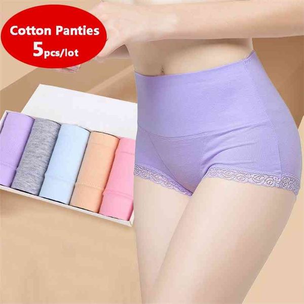

zjx 5pcs/lot cotton panties high waist women underwear lace comfort women's briefs soft seamless slimming ladies lingerie 210730, Black;pink