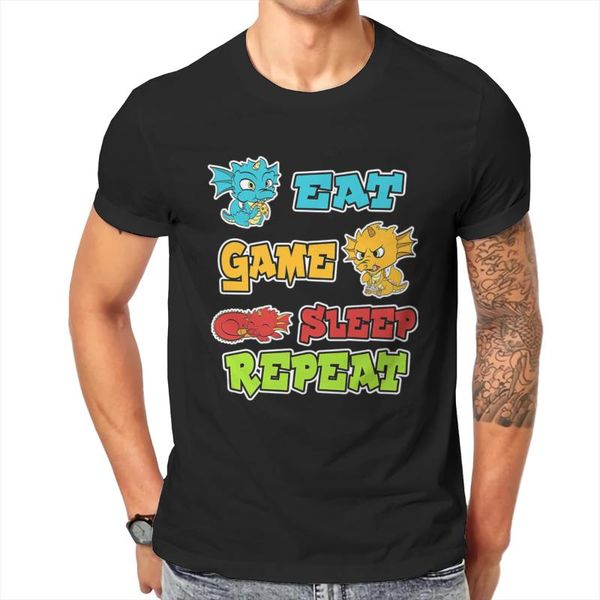 

men's t-shirts unique basic game tee eat sleep repeat tshirt design cute dragon console t-shirt 100% cotton round nevk men clothing, White;black