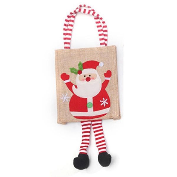 

gift wrap christmas decoration cute linen machine embroidered tote bag with foot candy tree