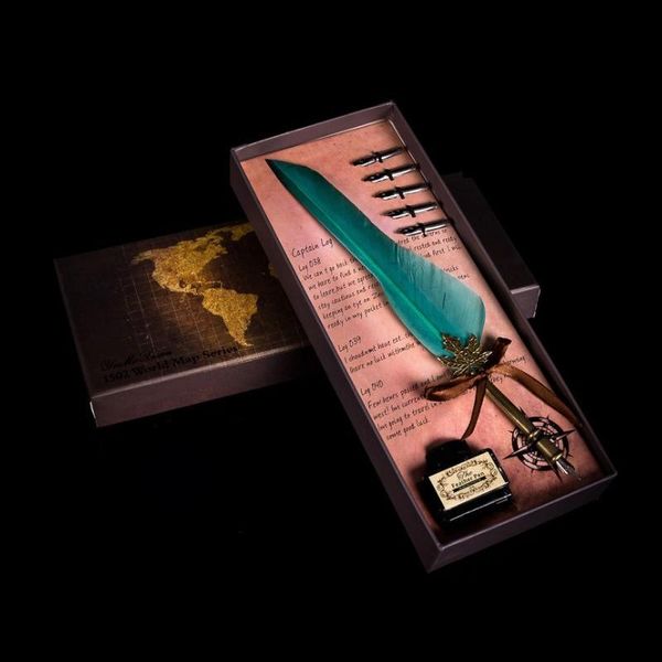 

fountain pens 1set with 5 nib english calligraphy feather dip pen writing ink set stationery gift box creative quill