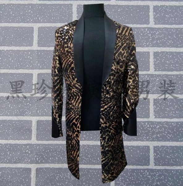 

men's suits & blazers rock men leopard print designs masculino homme terno stage costumes for singers sequin blazer dance trench clothe, White;black