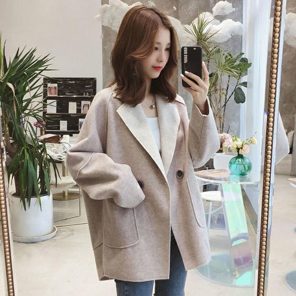 

women's wool & blends thin suit jacket autumn 2021 style short loose wild woolen coat women, Black