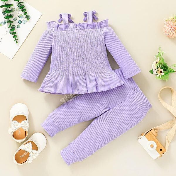 Bebek Kız Giyim Seti Brace Tops + Pantolon Güz Çocuk Butik Giysileri 0-2 T Bebek Toddlers Uzun Kollu Takım Elbise Moda