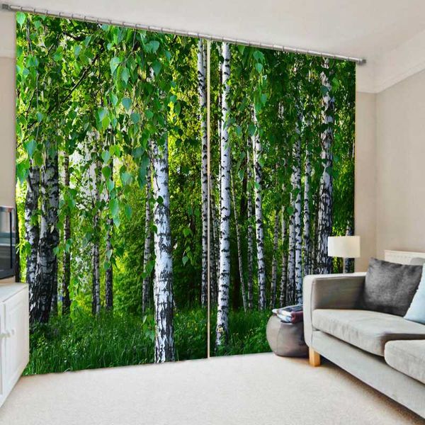 

modern curtains blackout forest scenery for living room bedroom green tree po 3d curtain drapes &