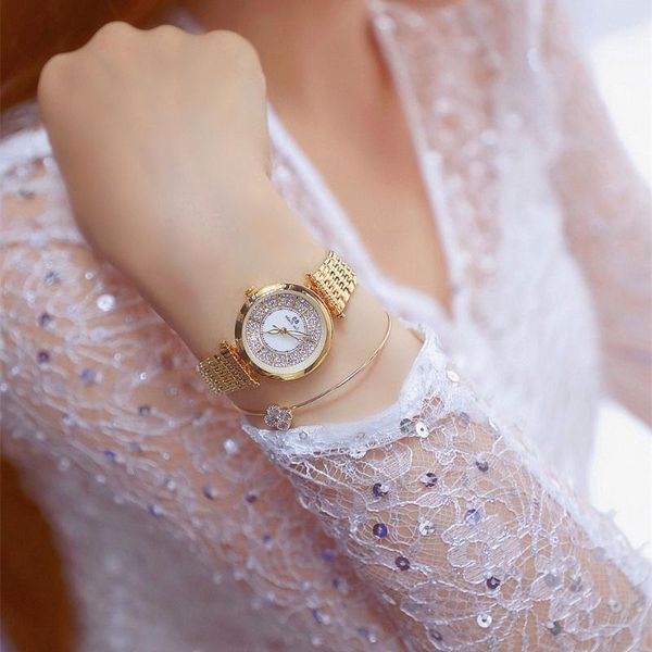 

wristwatches bee sister fashion women watches with rhinestone gold small ladies watch quartz diamond luxury wome, Slivery;brown