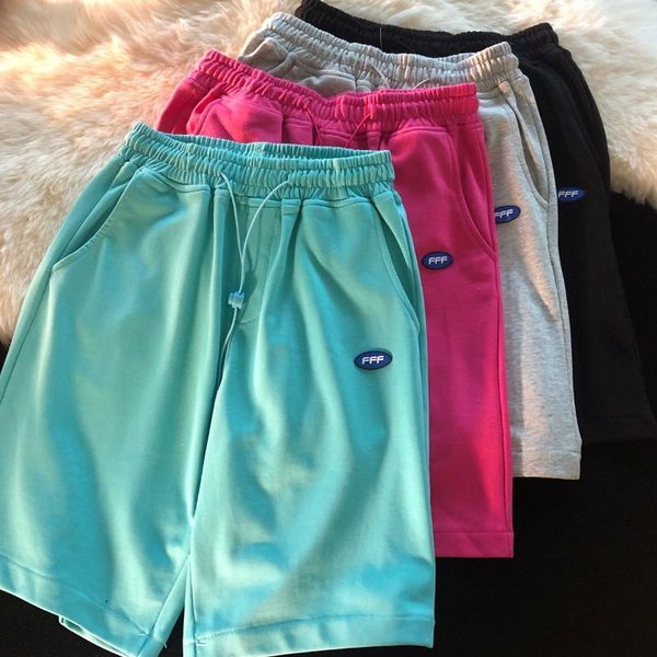 

women's shorts feminino2021 summer loose solid color harajuku elastic high waist fashion streetwear plus size casual female, White;black