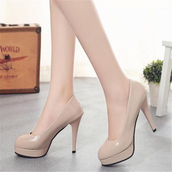 

dress shoes women pumps fashion classic patent leather high heels nude sharp head platform wedding plus size 34-421, Black