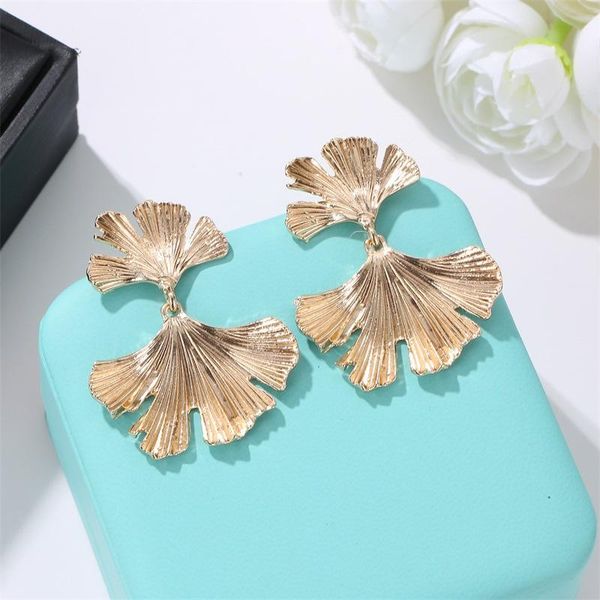 

dangle & chandelier retro flowers ginkgo leaf drop earrings women ethnic style fashion exaggerated female jewelry accessories, Silver
