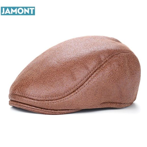 

berets jamont 2021 plain pu caps with fur inside for men casual peaked hats casquette cap, Blue;gray