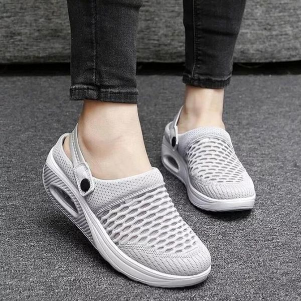 

sandals women mesh solid color wedges casual ladies shoes platform non slip walking 2021 summer fashion mujer zapatos, Black