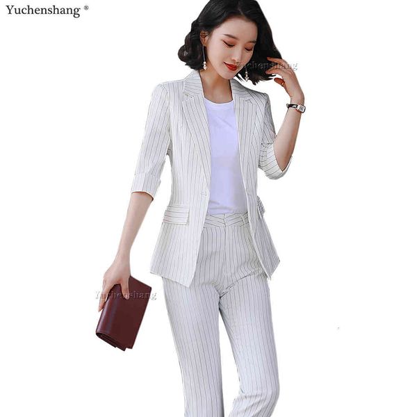 

women's suits & blazers work striped pant ol 2 piece set women white business interview suit uniform blazer and pencil office lady 2zcp, White;black
