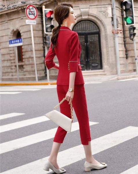 

ladies office elegant red fashion uniform styles women business suits with eight-points pants and jackets ol blazers set women's two pi, White