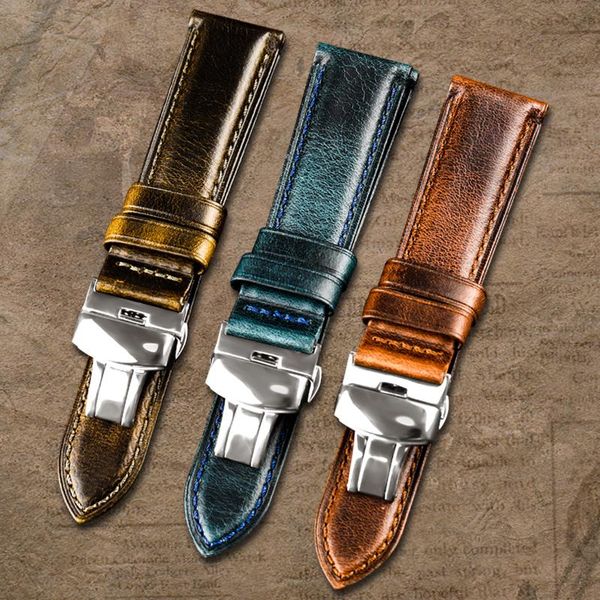 

watch bands pstary handmade leather strap, 18 20 22mm retro style suitable for men's and women's casual fast del, Black;brown
