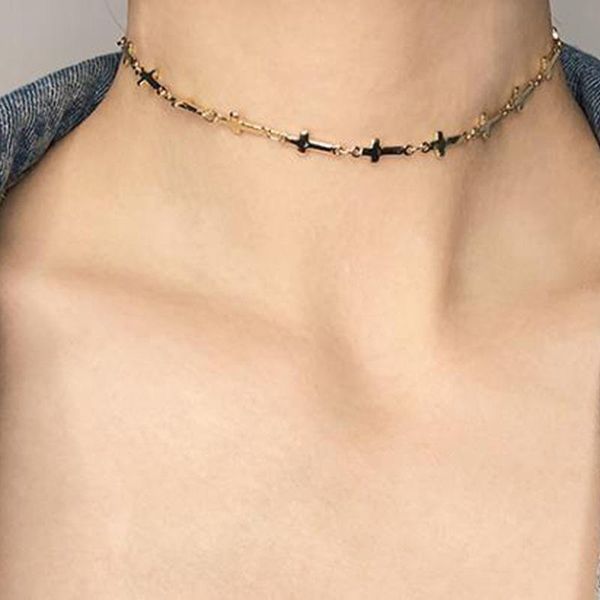 

chains pvd 18k gold plated cross choker necklace stainless steel, Silver