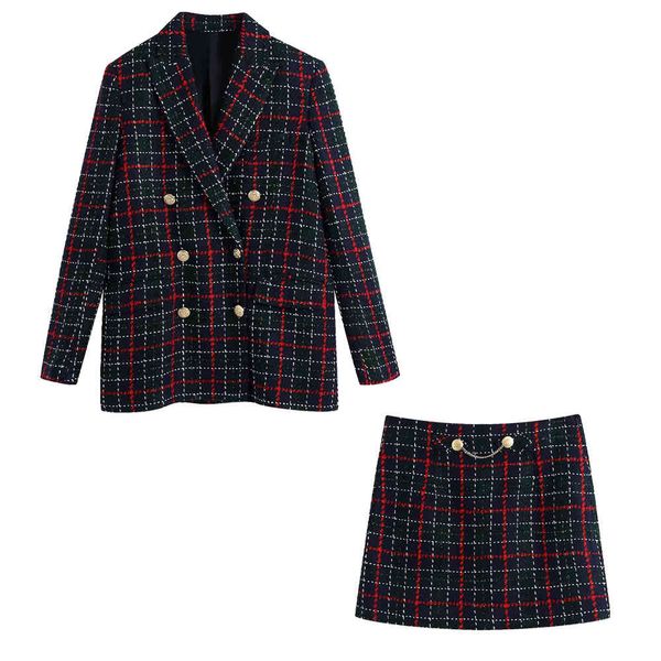 

dresses 2021 women 2 piece set suit double breasted blazer and mini skirt elegant high fashion chic lady woman outfits, Black;gray