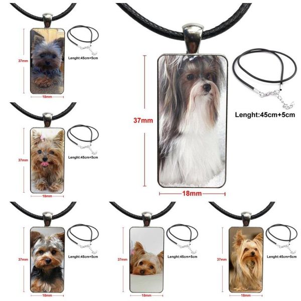

pendant necklaces for girls statement maxi glass cabochon necklace rectangle fashion adorable yorkshire terrier dog pattern, Silver