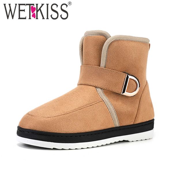 

wetkiss arrival snow boots non-slip ankle booties buckle cozy warm boots female hook loop flat heel winter boots 210630, Black