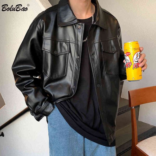 

bolubao fashion men casual s winter new stre style male inside thick coats men's leather et, Black