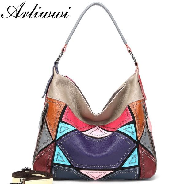 

evening bags arliwwi genuine first layer of cow leather shoulder women luxury rivet real messenger handbags for female gm02