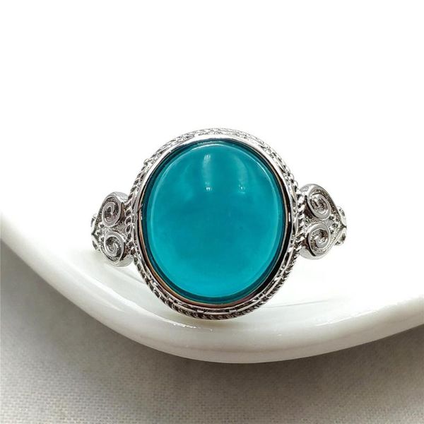 

cluster rings genuine natural green amazonite adjustable ring 12x10mm woman man clear beads 925 sterling silver fashion stone, Golden;silver
