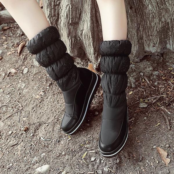 

boots plus size 35-44 fashion winter snow platform shoes footwear mid calf women solid color zipper black blue