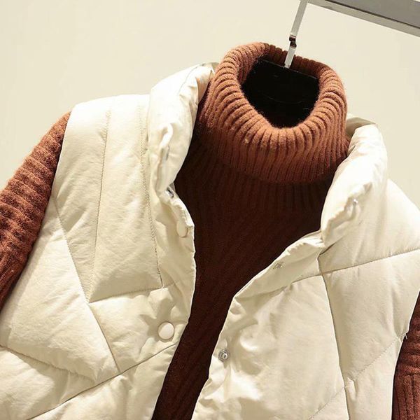

women's vests 2021 winter fashion women warm outwear stand neck sleeveless pockets vintage oversize coats z107, Black;white