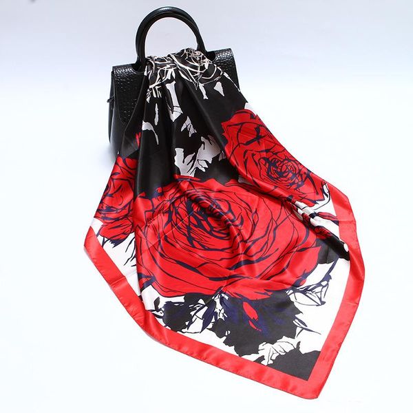 

scarves women silk square scarf 90x90cm neck bandana hair band handbag soft hijab female, Blue;gray