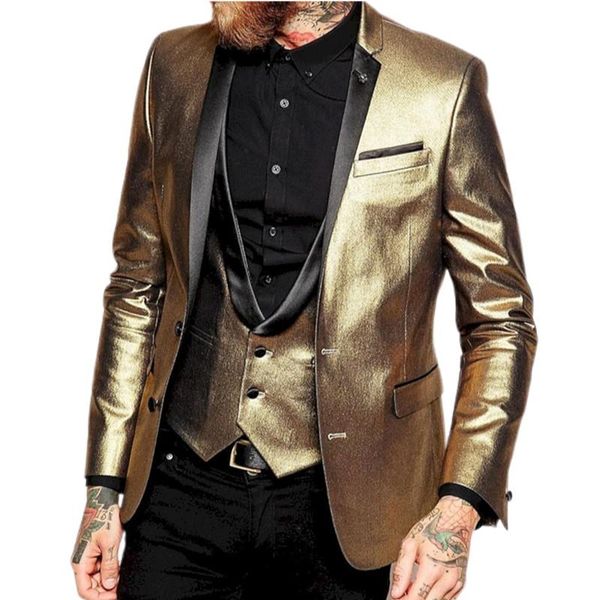 

gold prom men suits slim fit 3 piece blazer waistcoat with black pants notched lapel groomsmen tuxedo for wedding male fashion men's &, White;black