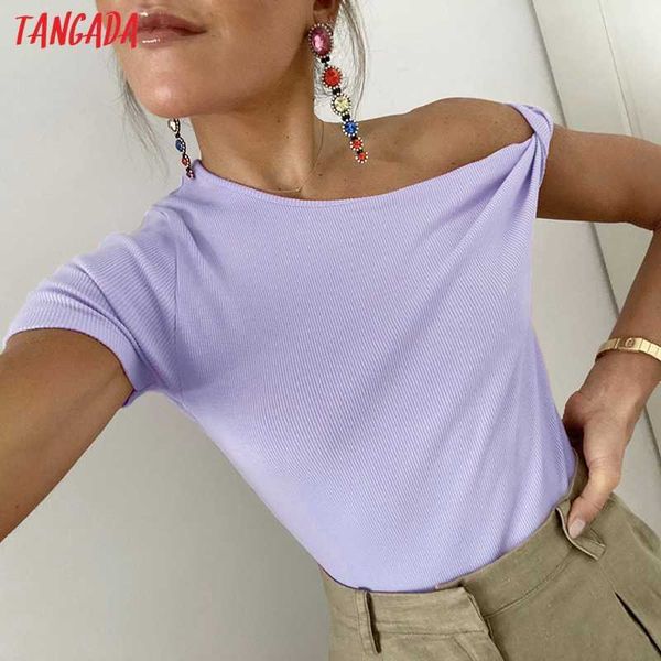 

tangada women purple off shoulder cotton t shirt short sleeve tees ladies casual tee shirt street wear 1d241 210609, White