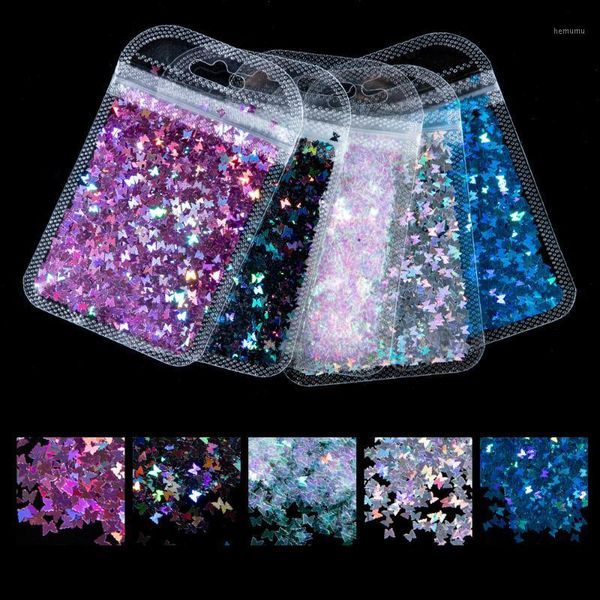 

holographic butterfly flakes 3d sequins nail art glitter gold supplies paillette stickers for decorations1, Silver;gold