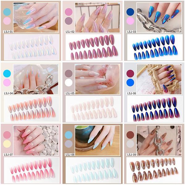 

24pcs aurora false nails french nail tips press on fake pointed extension stickers & decals, Black