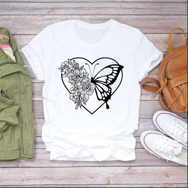 

geometric butterfly printing cute women fashion graphic print tee, White