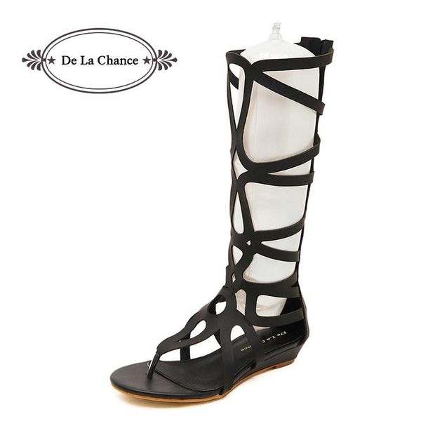 

summer style knee high sandals shoes woman 2021 fashion women boots sandal gladiator, Black