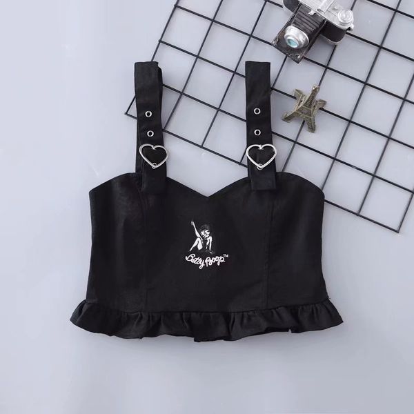 

fashion women summer buckle vest boob tube crop bralet sheer ladys embroidery camis tank top, Black;white
