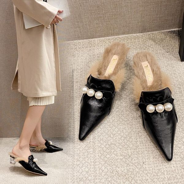 

slippers thick with web celebrity maomao shoes winter really hair, Black