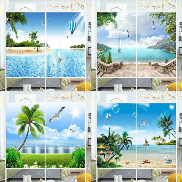 

window stickers electrostatic frosted glass sticker toilet light transmission opaque bathroom door privacy shading sea view